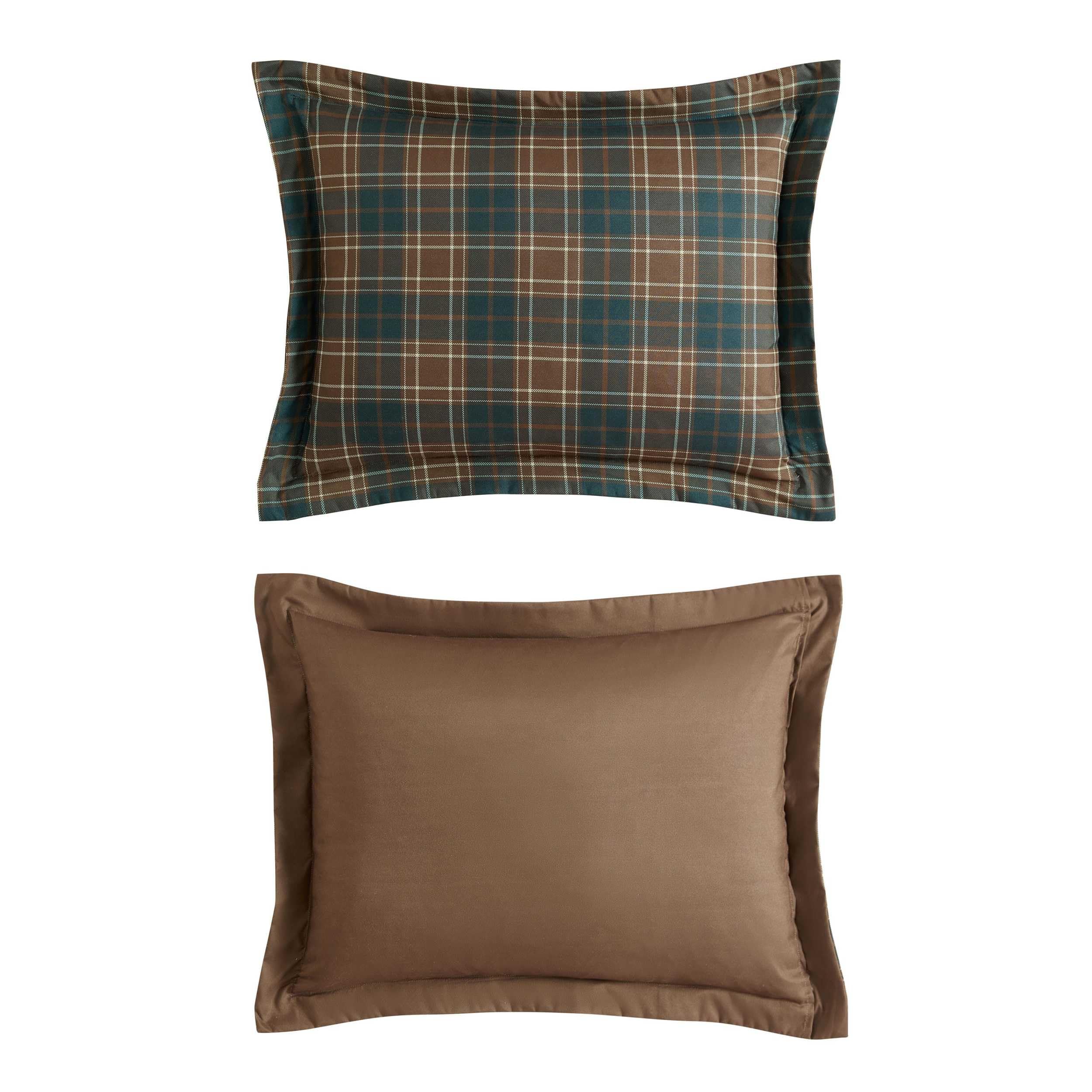 Queen Comforter Set - Huntley Plaid Brown 3-Piece Bedding with Matching Pillowcases