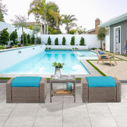 All Weather Outdoor Ottoman Set of 2 with Glass Coffee Table