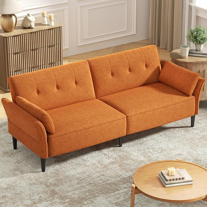 89” Futon Sofa Bed, Comfy Futon Couch Bed with 2 Square Pillows, Convertible Sleeper