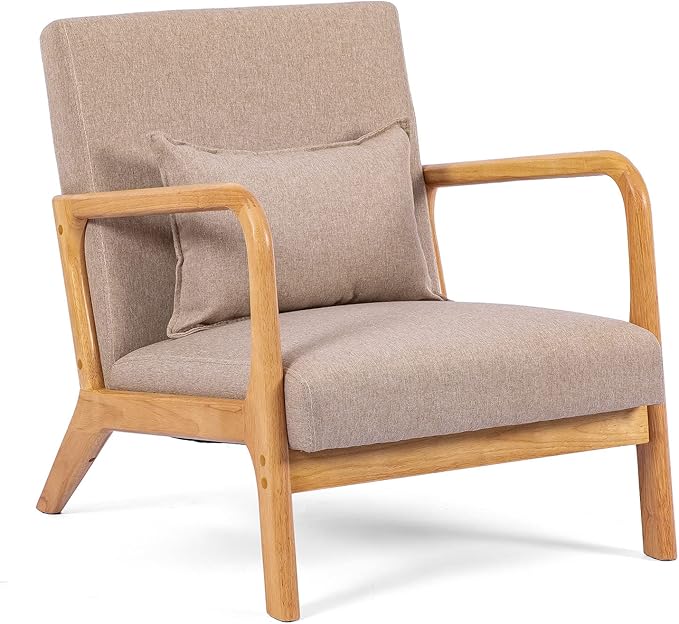 Mid-Century Modern Accent Chair, Fabric Reading Armchair, Easy Assembly