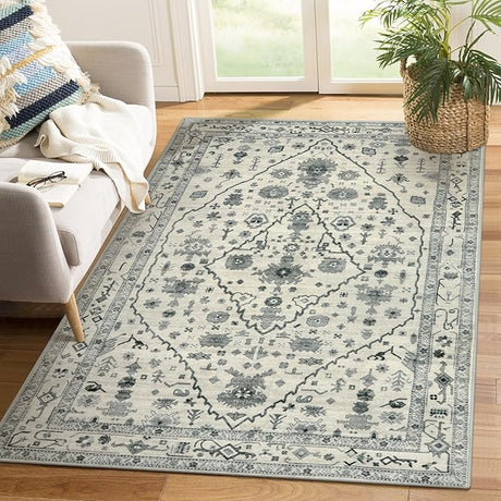 Machine Washable Area Rugs for Bedroom Aesthetic, 4x6 Soft Non Slip Living Room Rug