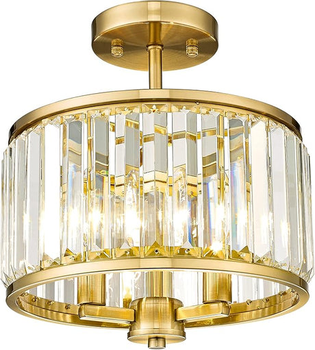 Semi Flush Mount Ceiling Light Fixture, 11" Crystal Light Fixture, 3-Light Modern Lamps