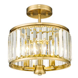 METWET Semi Flush Mount Ceiling Light Fixture, 11" Crystal Light Fixture, 3-Light Modern Lamps with Brush Gold Finish for Bathroom, Dinning Room, Hallway, Bedroom, SM821-BG