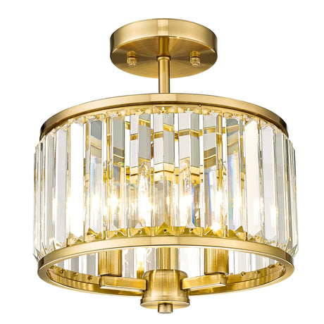 METWET Semi Flush Mount Ceiling Light Fixture, 11" Crystal Light Fixture, 3-Light Modern Lamps with Brush Gold Finish for Bathroom, Dinning Room, Hallway, Bedroom, SM821-BG