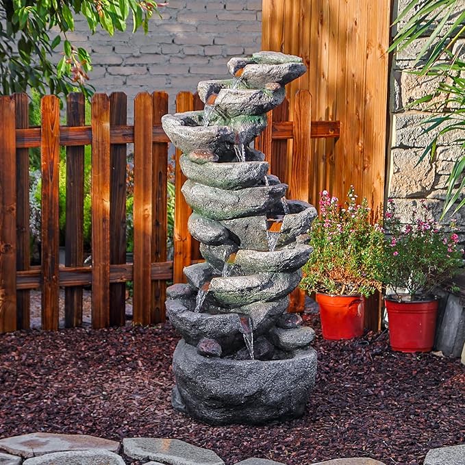 10-Tier Cascading Rock Water Fountain Outdoor Garden Waterfall Fountains Patio