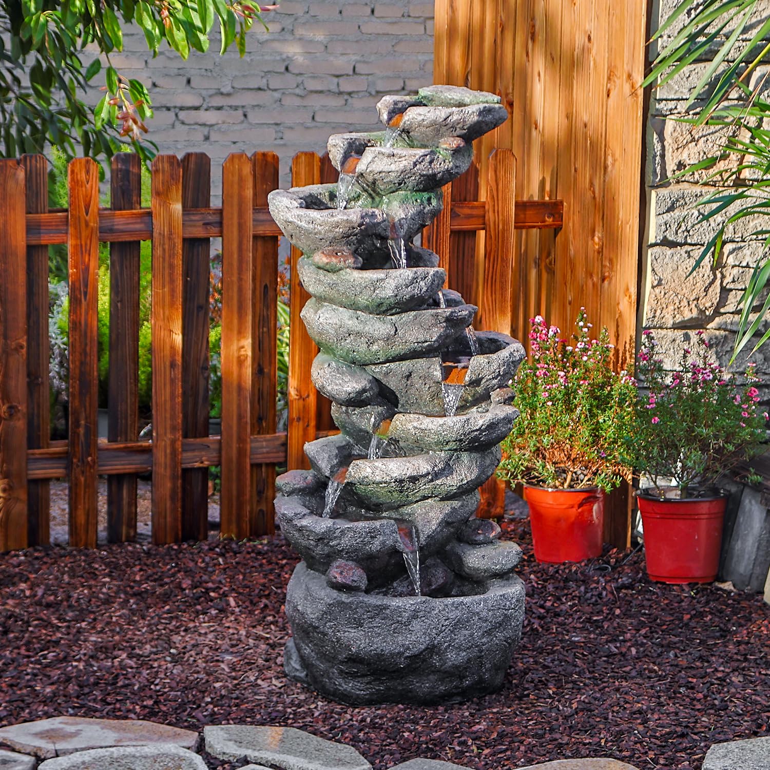 10-Tier Cascading Rock Water Fountain Outdoor Garden Waterfall Fountains Patio