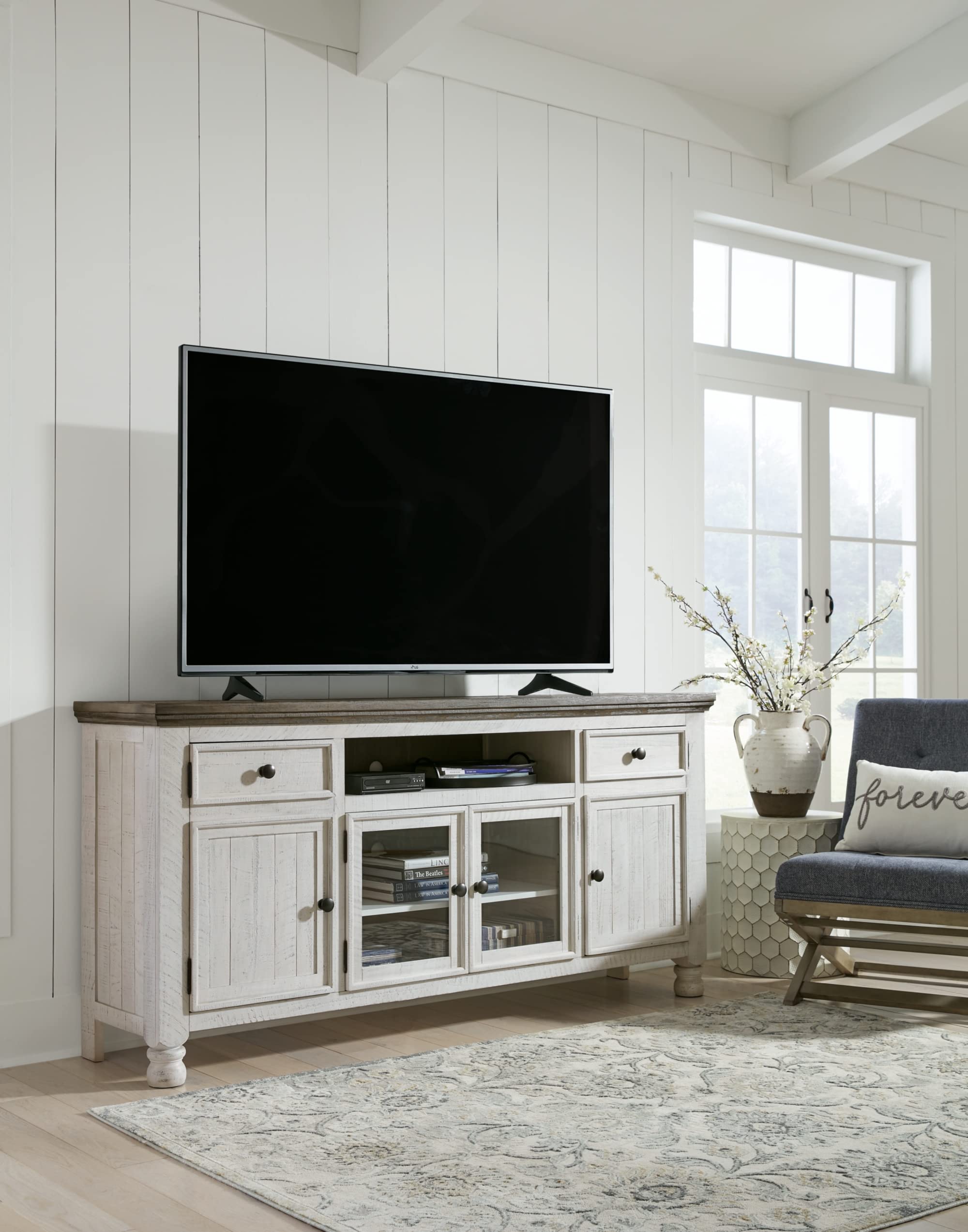 Havalance Farmhouse TV Stand Fits TVs up to 72", 4 Cabinets and Shelves For Storage