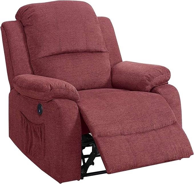 39 Inch Fabric Power Recliner with USB Port, Red