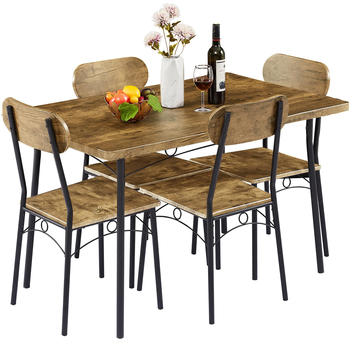 Dining Table Set for 4, 5 Piece Dinette with Chairs for Kitchen, Breakfast Nook