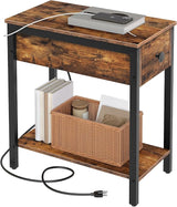 Side Table with Charging Station, Narrow End Table, Small Nightstand, Bedside Tables