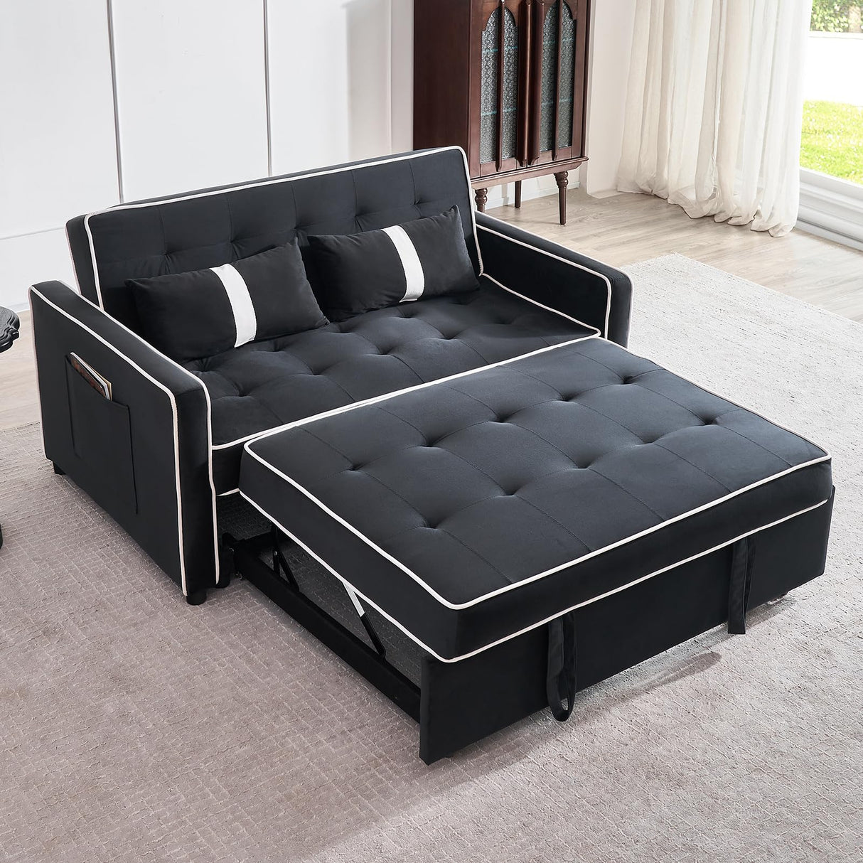 3 in 1 Convertible Sofa Bed Couch, 54.5" Velvet Pull Out Sofa Bed