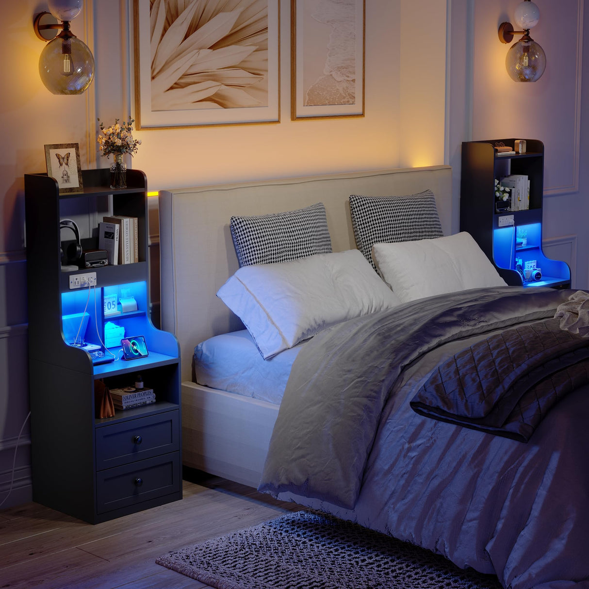 Nightstands Set of 2 with Charging Station