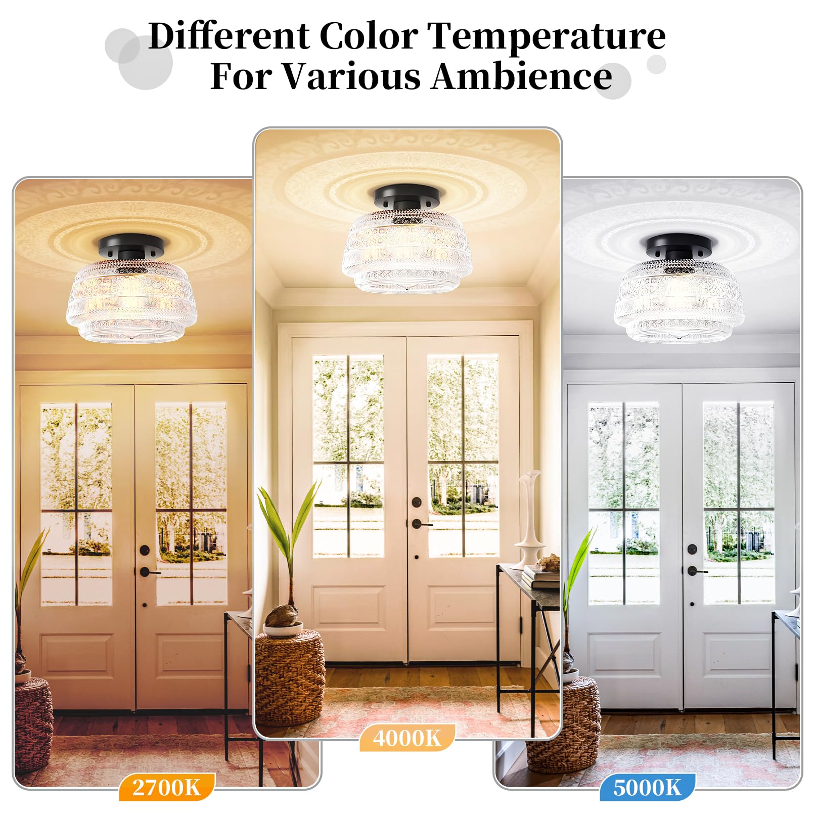 Semi Flush Mount Ceiling Light, Globe Glass Ceiling Light Fixture, Black Close to Ceiling