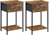 Nightstands, Set of 2 Side Tables with Fabric Drawer, 24-Inch Tall End Tables with Storage