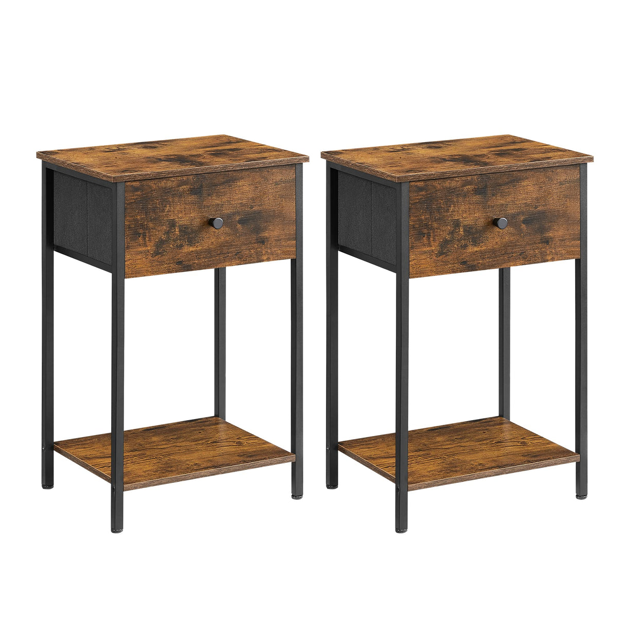 Nightstands, Set of 2 Side Tables with Fabric Drawer, 24-Inch Tall End Tables with Storage