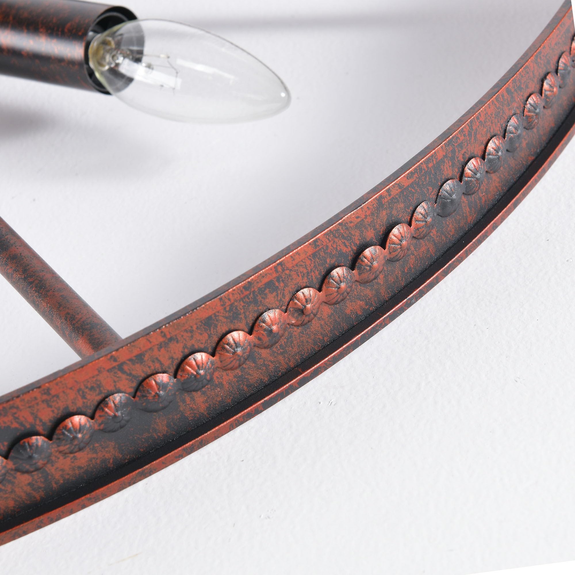 Farmhouse Ceiling Light - 26.8" Red Rust Metal Flush Mount Fixture (8-Light)