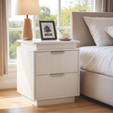 Nightstand with LED Light, Night Stand with Drawers, White Bedside Table