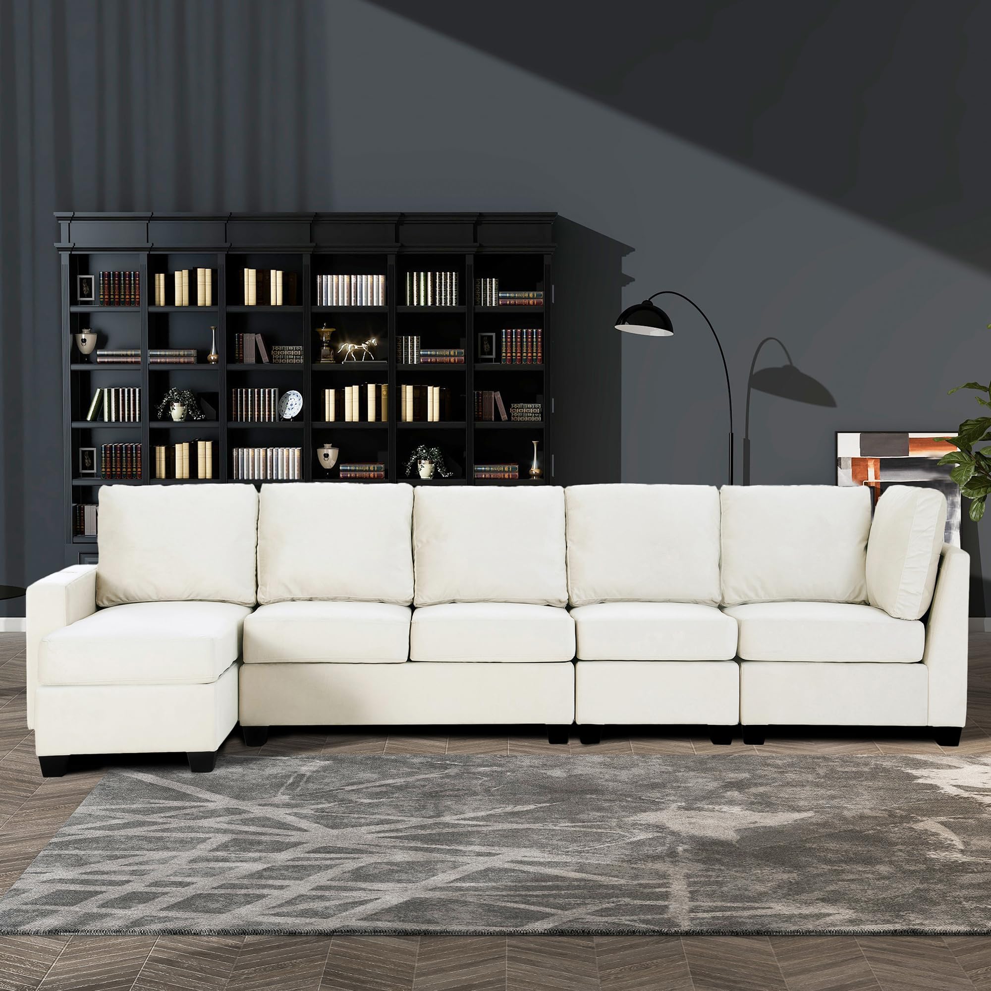L-Shape Sectional Sofa Set, Modern 6-seat Velvet Fabric Couch