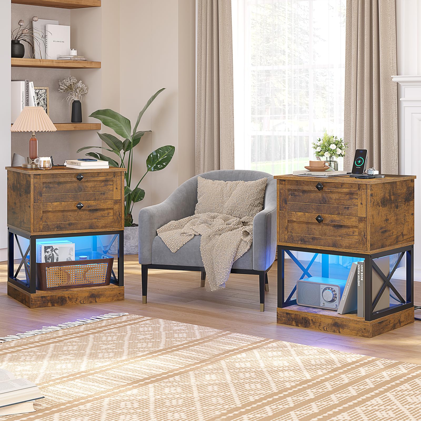 Rustic Nightstand with Charging Station