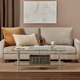 Long Glass Top Coffee Table - Modern Decorative Accent Metal Rectangular Furniture