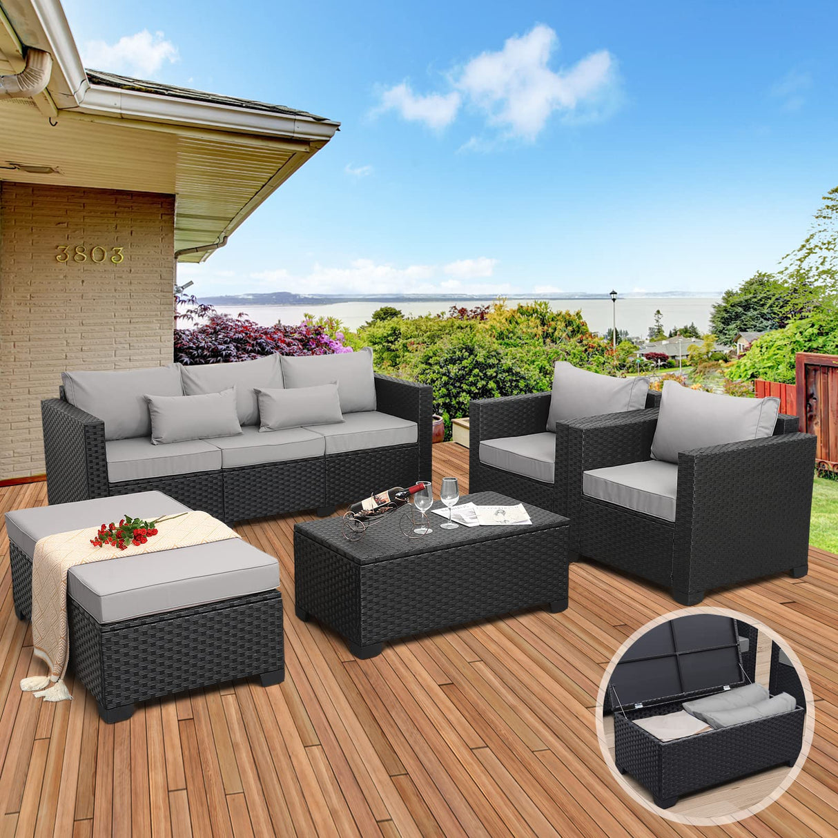 6 Pieces Outdoor PE Rattan Conversation Couch Sectional Chair