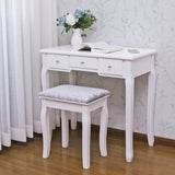 Vanity Set with Mirror & Cushioned Stool Dressing Table Vanity Makeup Table 5 Drawers 2e Organizers White FST01W