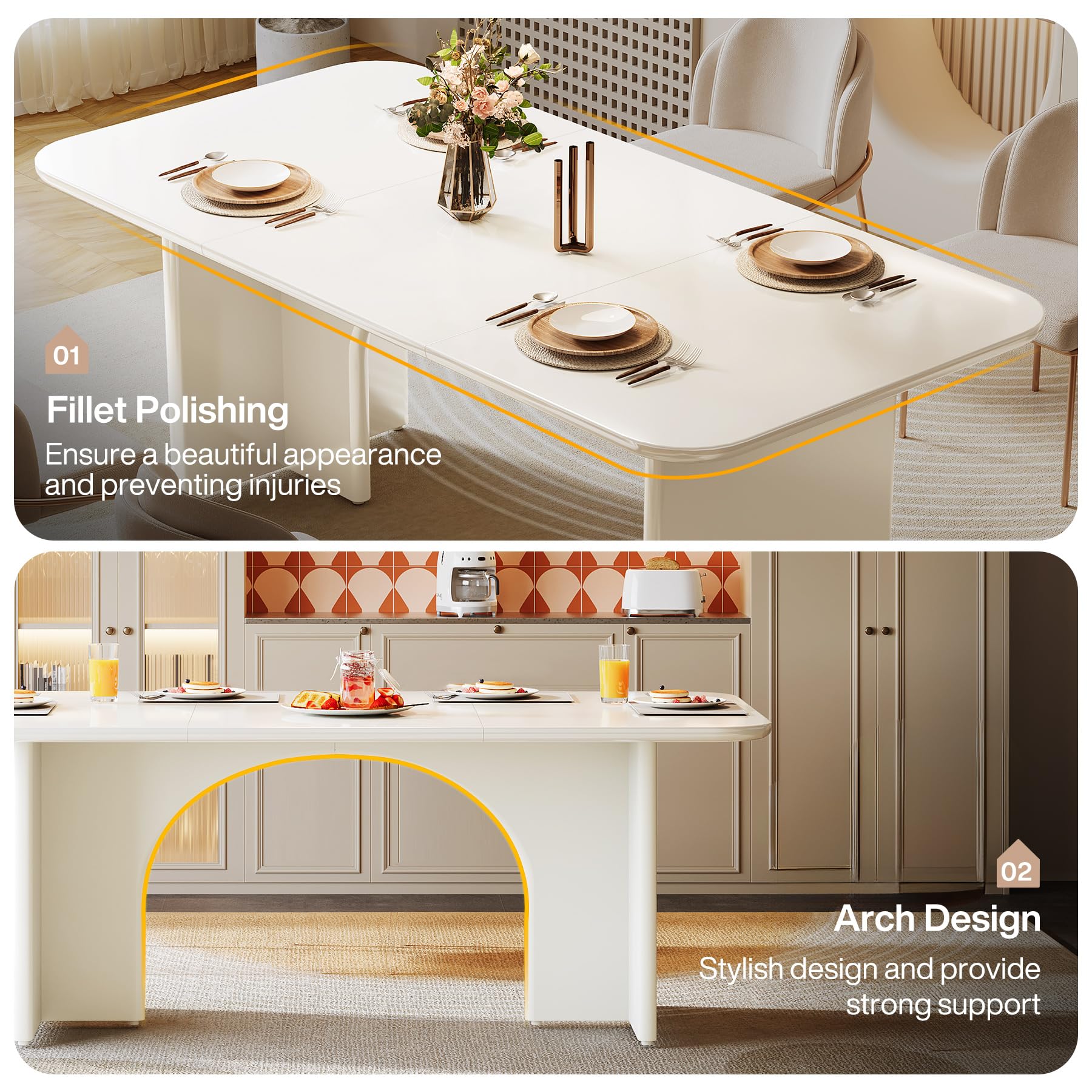 63" Modern White Dining Table for 4-6 People