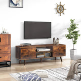 Stand for 55 60 Inch TV, Retro Brown Wood Television Stand 2 Cabinet Modern Entertainment Center with Storage for Bedroom, Living Room, Office Furniture