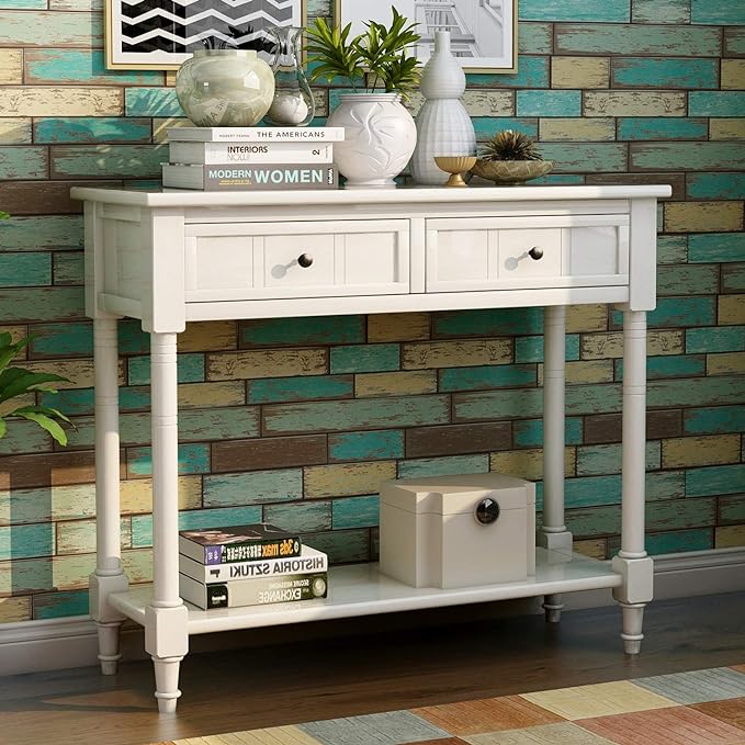 Wood Console Sofa Table with Drawer and Bottom Shelf, WeYoung Daisy Series Entryway