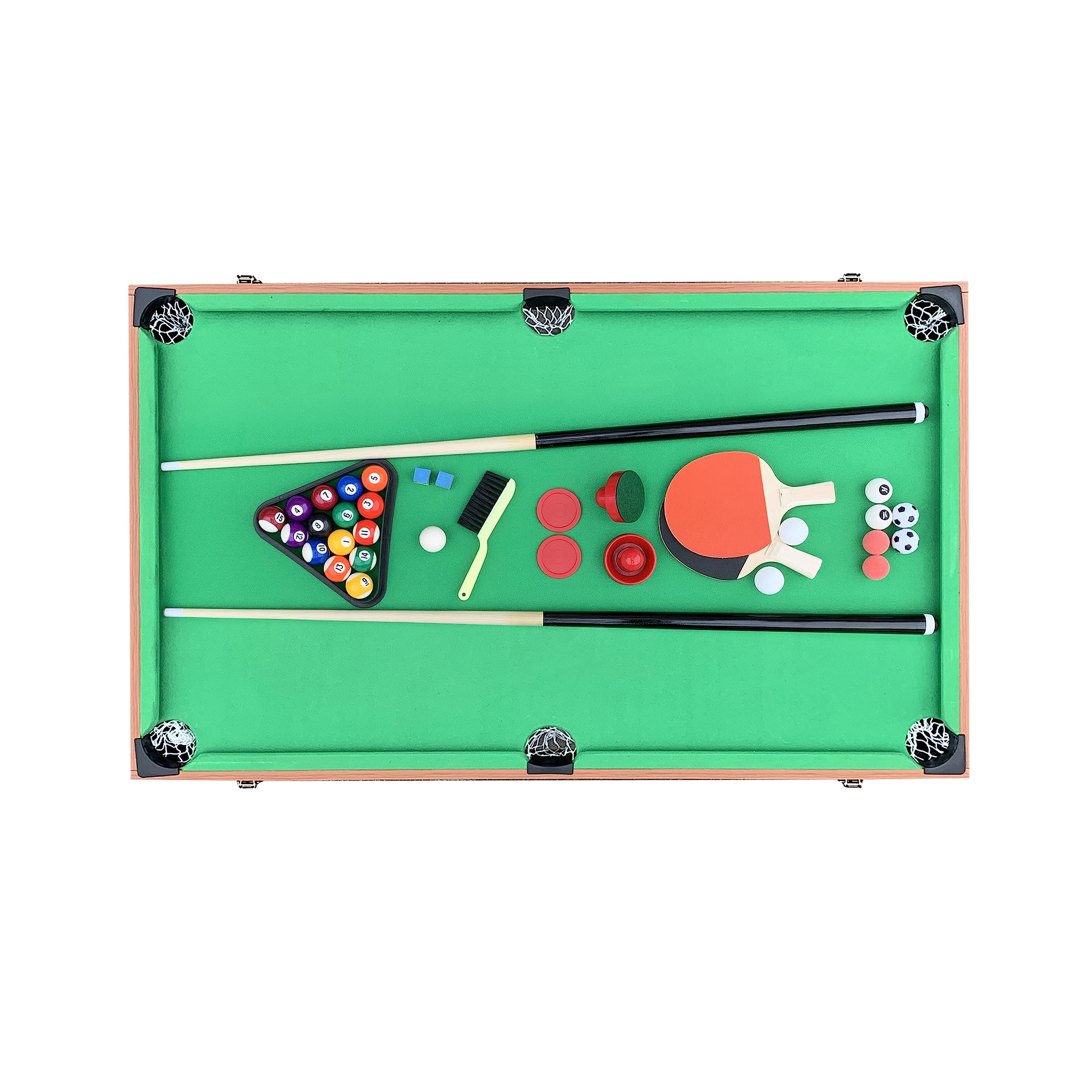 3-in-1 Multi Game Table (Brown) - Combo Game Table Set - Billiards, Air-Hockey
