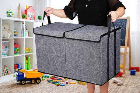 Large Kids Toy Box Chest Storage organizer with Double Flip-Top Lid - Collapsible Sturdy Toy Organizers And Storage Bins