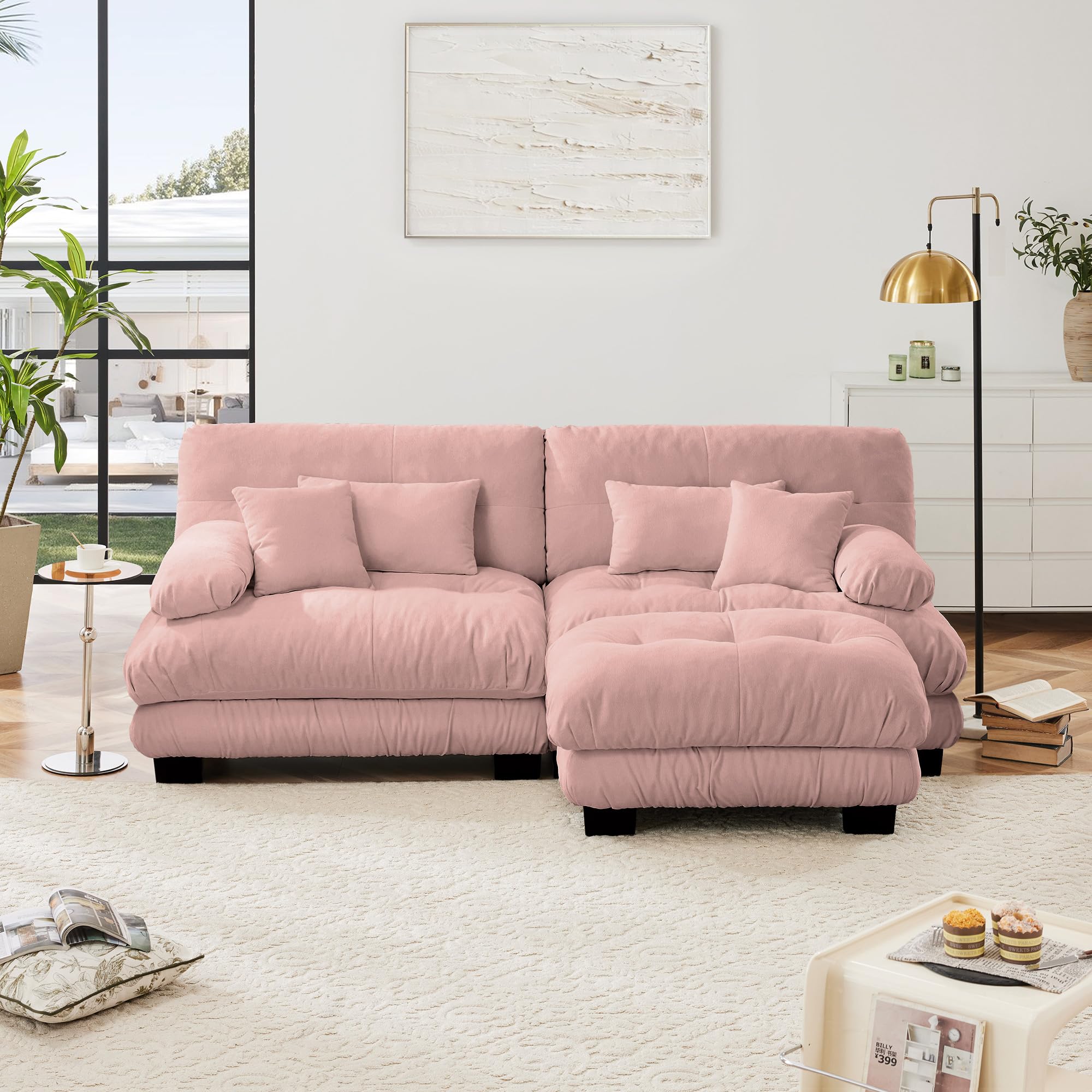 94" L Shape Sofa, Chenille 2 Seater Cloud Couch with 4 Soft Pillows