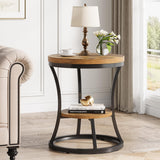 Round End Table, 2 Tier Industrial Side Table, Accent Bedside Table Nightstand