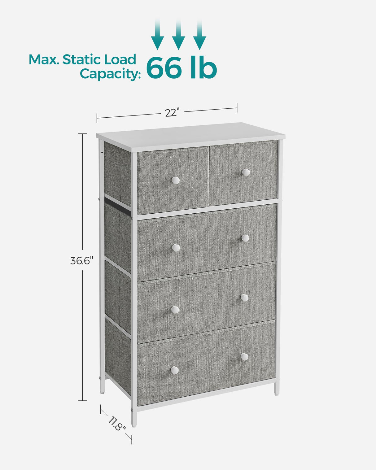 Drawer Dresser, Storage Dresser Tower with 5 Fabric Drawers