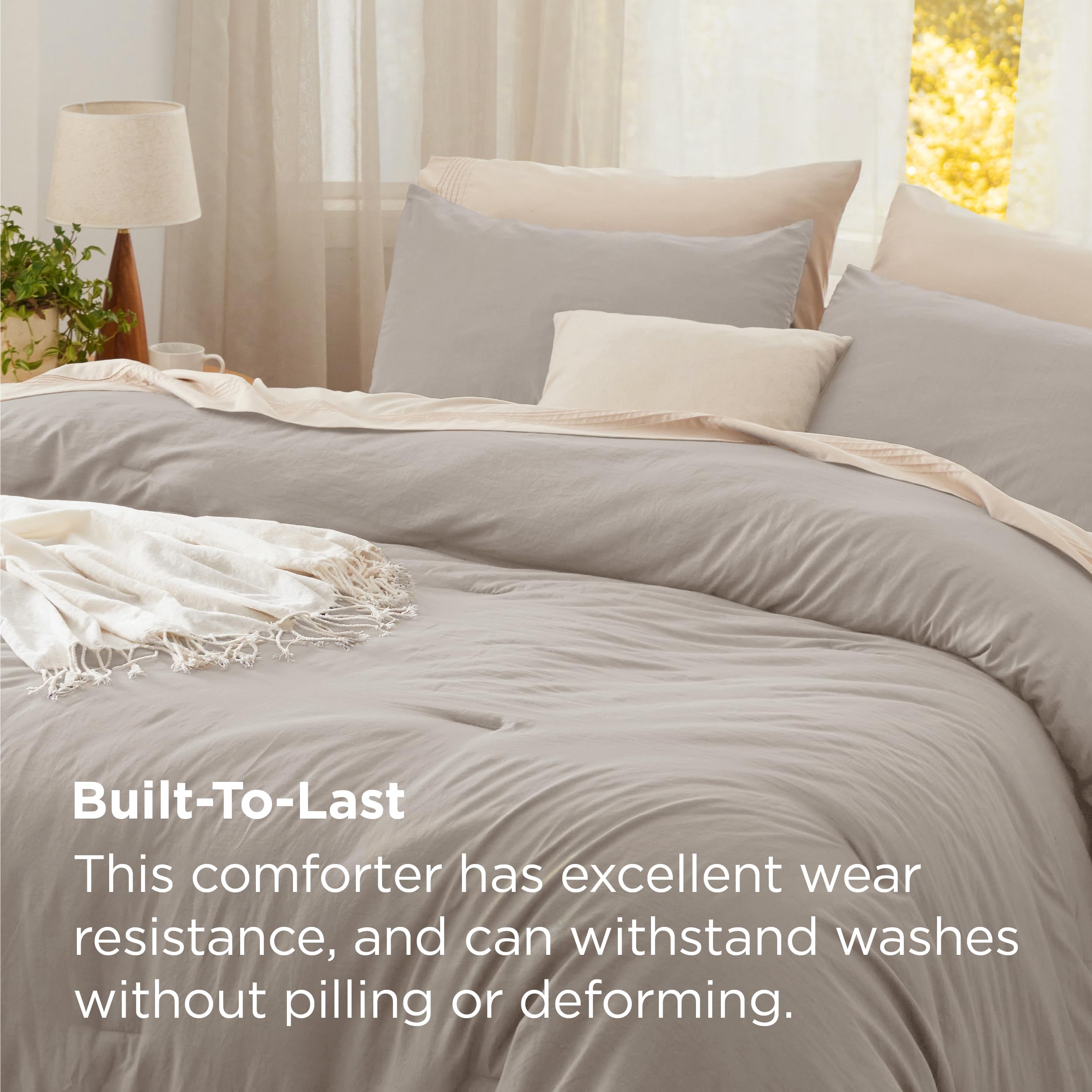 Queen Size Linen Comforter Set - 3 Piece Prewashed Bedding