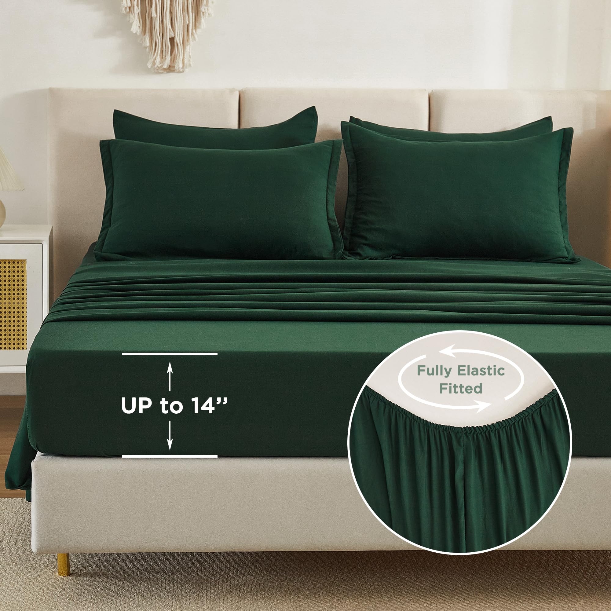 Litanika Queen Comforter Set Dark Emerald Green - 7 Pieces Bed in a Bag Queen Beddding Comforter Sets, Solid Lightweight Bed Set with Comforter, Sheets, Pillowcases & Shams
