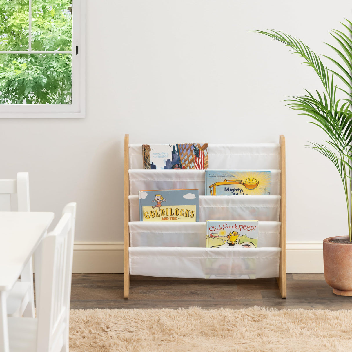 Natural/White Kids Book Rack Storage Bookshelf with Deep Sleeves, Universal