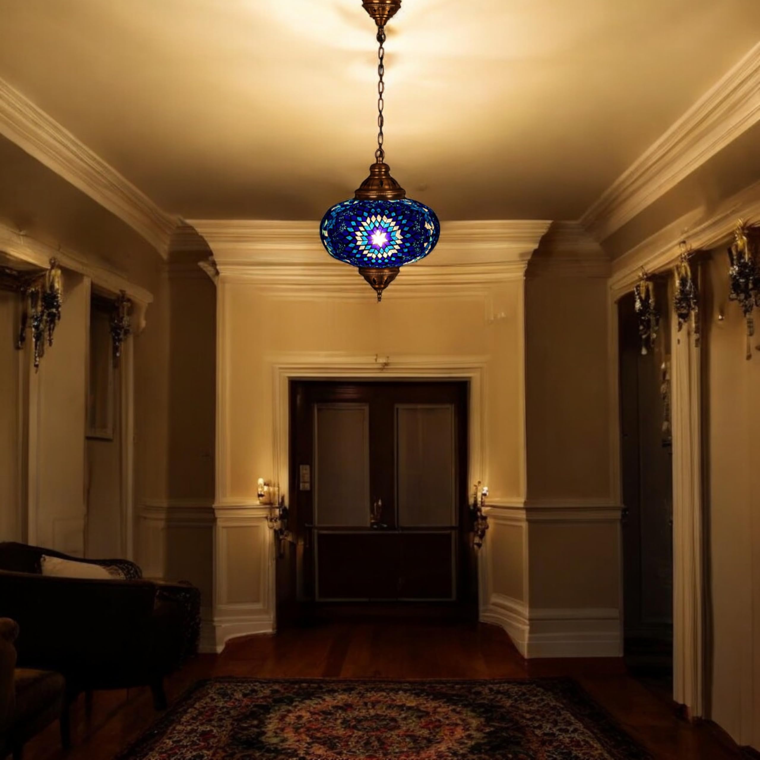 Handmade, Authentic, Mosaic Chandelier, Tiffany Style Glass