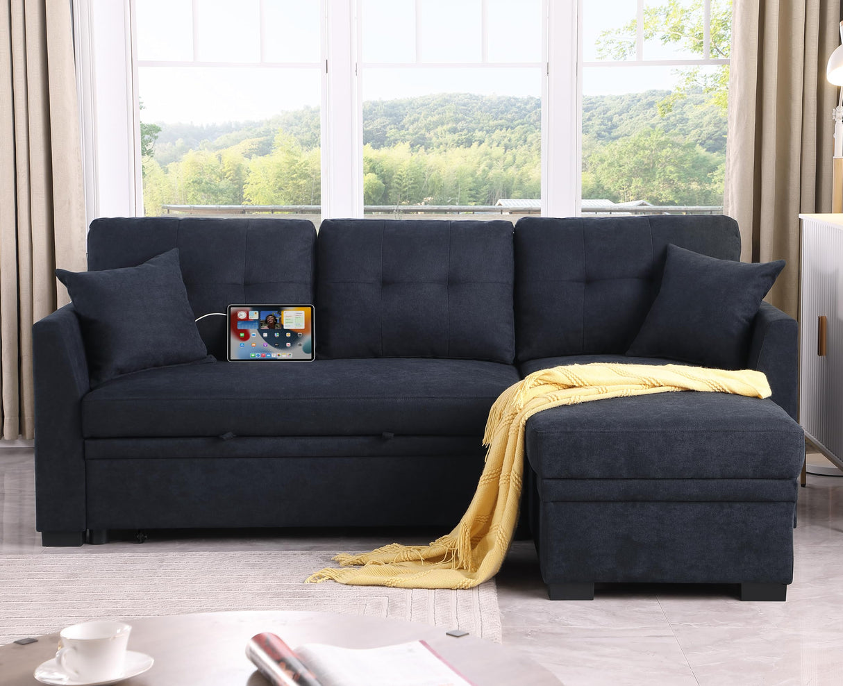 81.5" Sectional Sleeper Sofa Bed with Storage Chaise，L-Shape Oversized Sectional