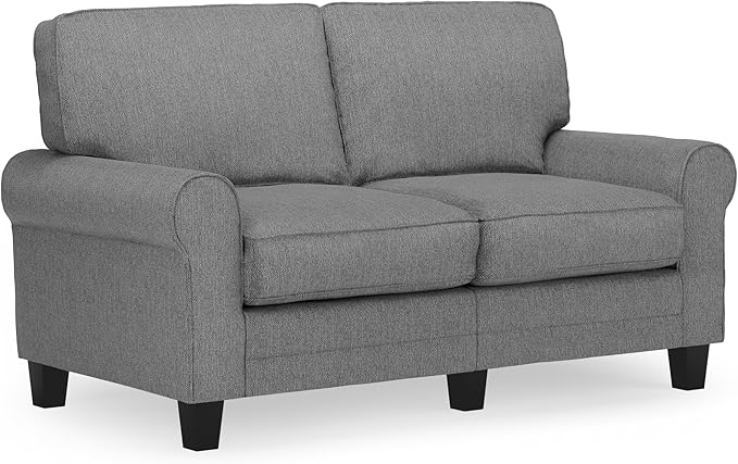 Copenhagen Rolled Arm, Easy Care Polyester, Soft Pillow Back, Pocket Coil Seat Cushions, Removable Covers, Loveseat or Couch for Small Spaces, Living Rooms or Bedrooms, 78" Sofa, Buckwheat