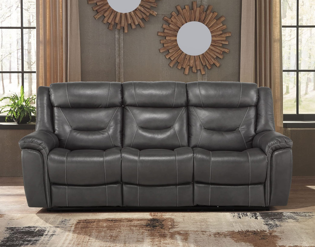 Top Grain Leather Power Double Reclining Sofa, Dark Gray