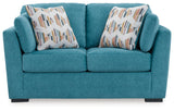 Keerwick Scandinavian Loveseat with 4 Toss Pillows, Blue