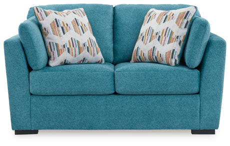 Keerwick Scandinavian Loveseat with 4 Toss Pillows, Blue