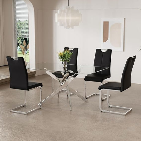 Dining Chairs Set of 2, Modern Dining Chairs with Faux Leather Padded Seat