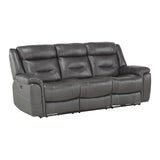 Top Grain Leather Power Double Reclining Sofa, Dark Gray