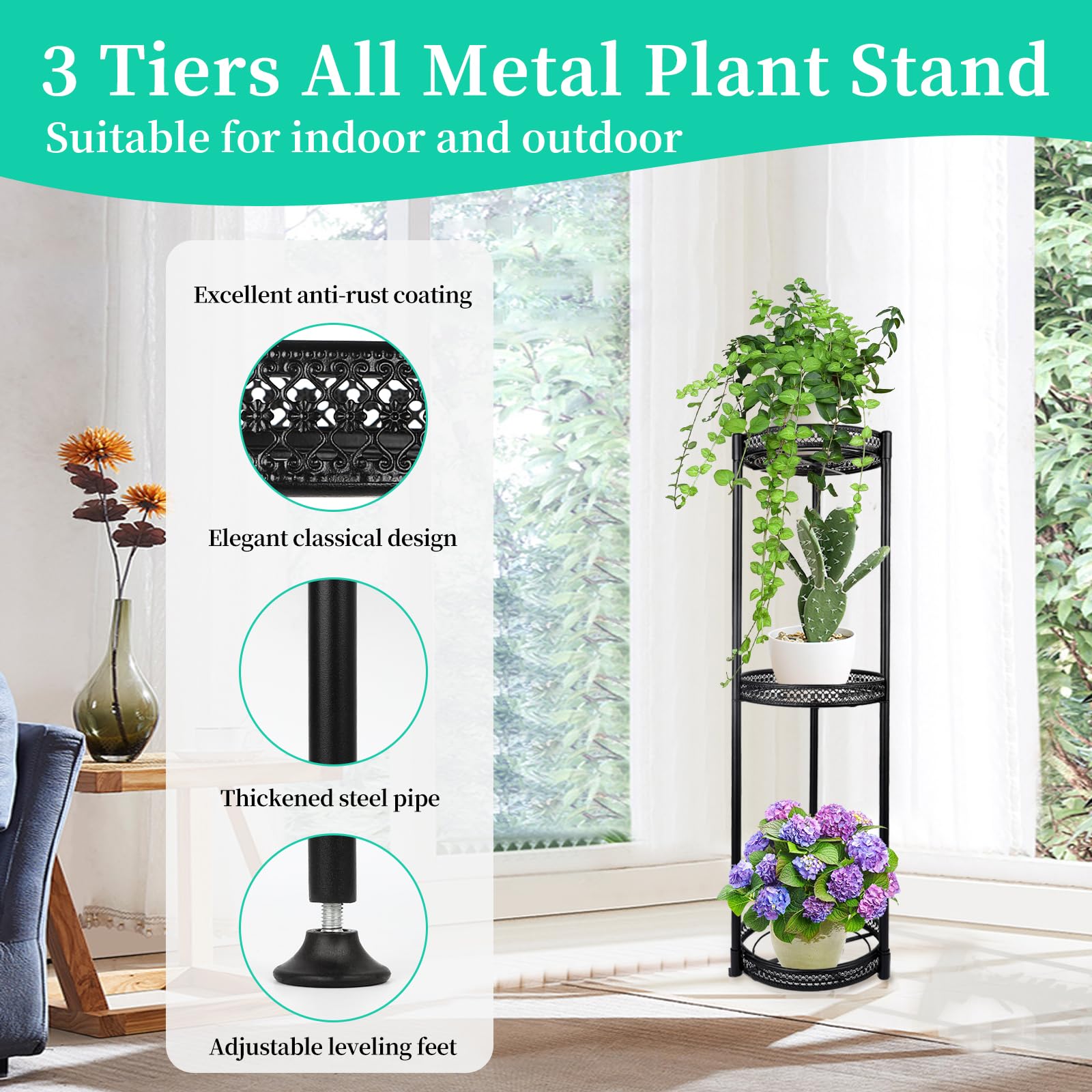 Verona 3-Tier Corner Metal Plant Shelf