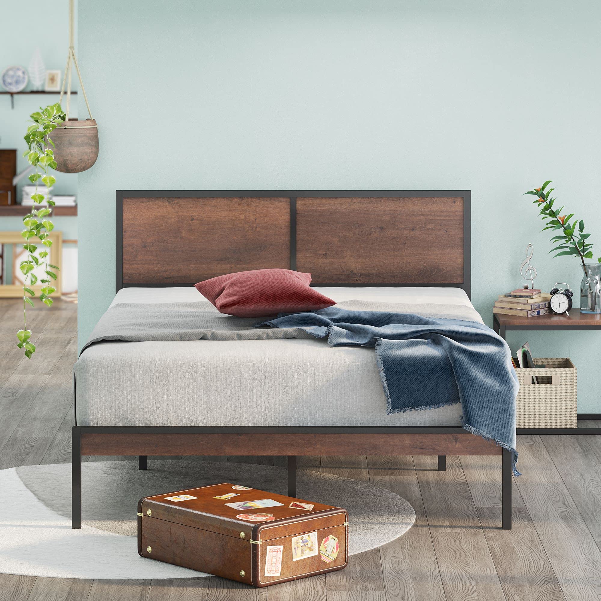 Metal Platform Bed Frame with Split Headboard, Wood Slat Support, No Box Spring Needed,