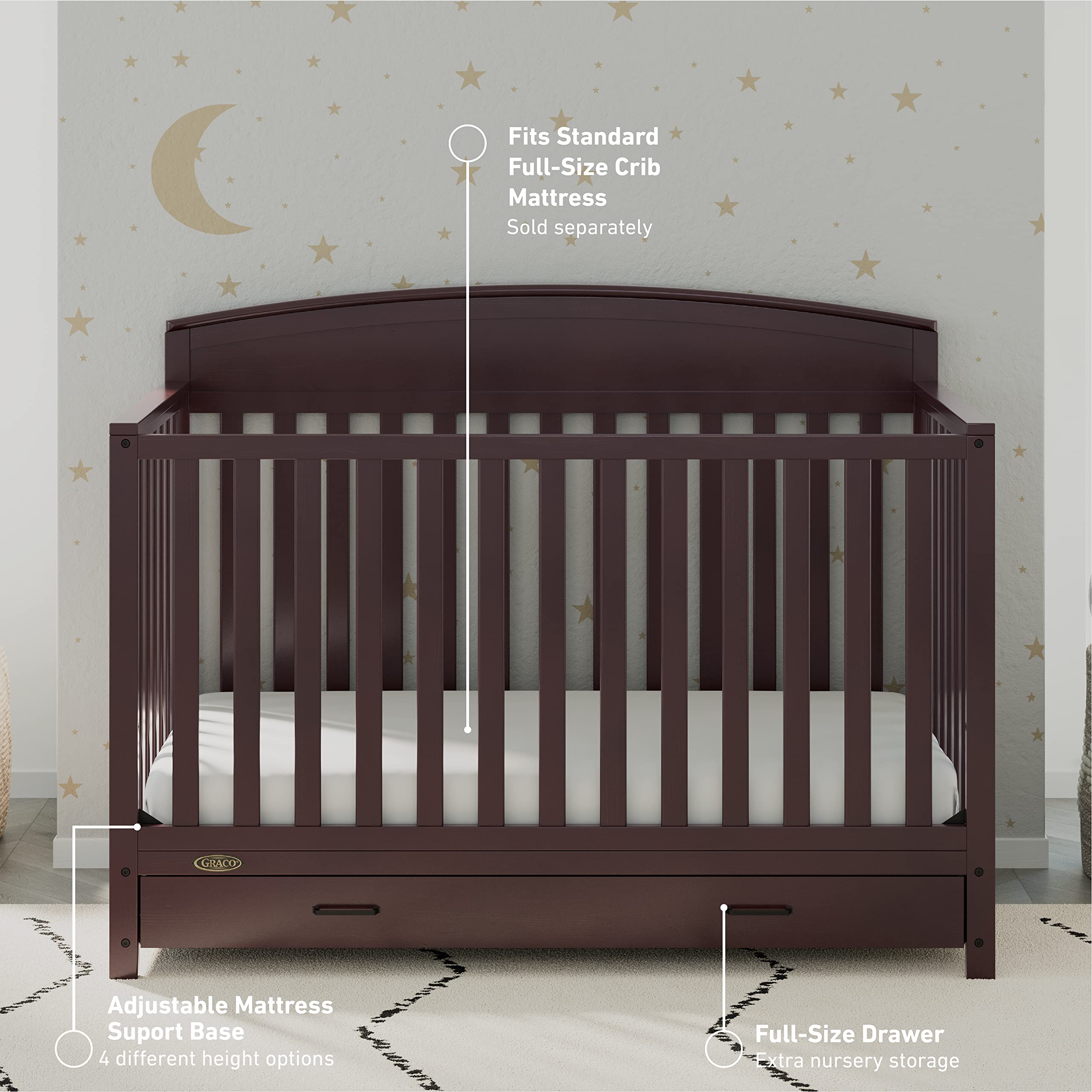 Benton 5-in-1 Convertible Crib with Drawer (Espresso) - Converts from Baby Crib to Toddler Bed