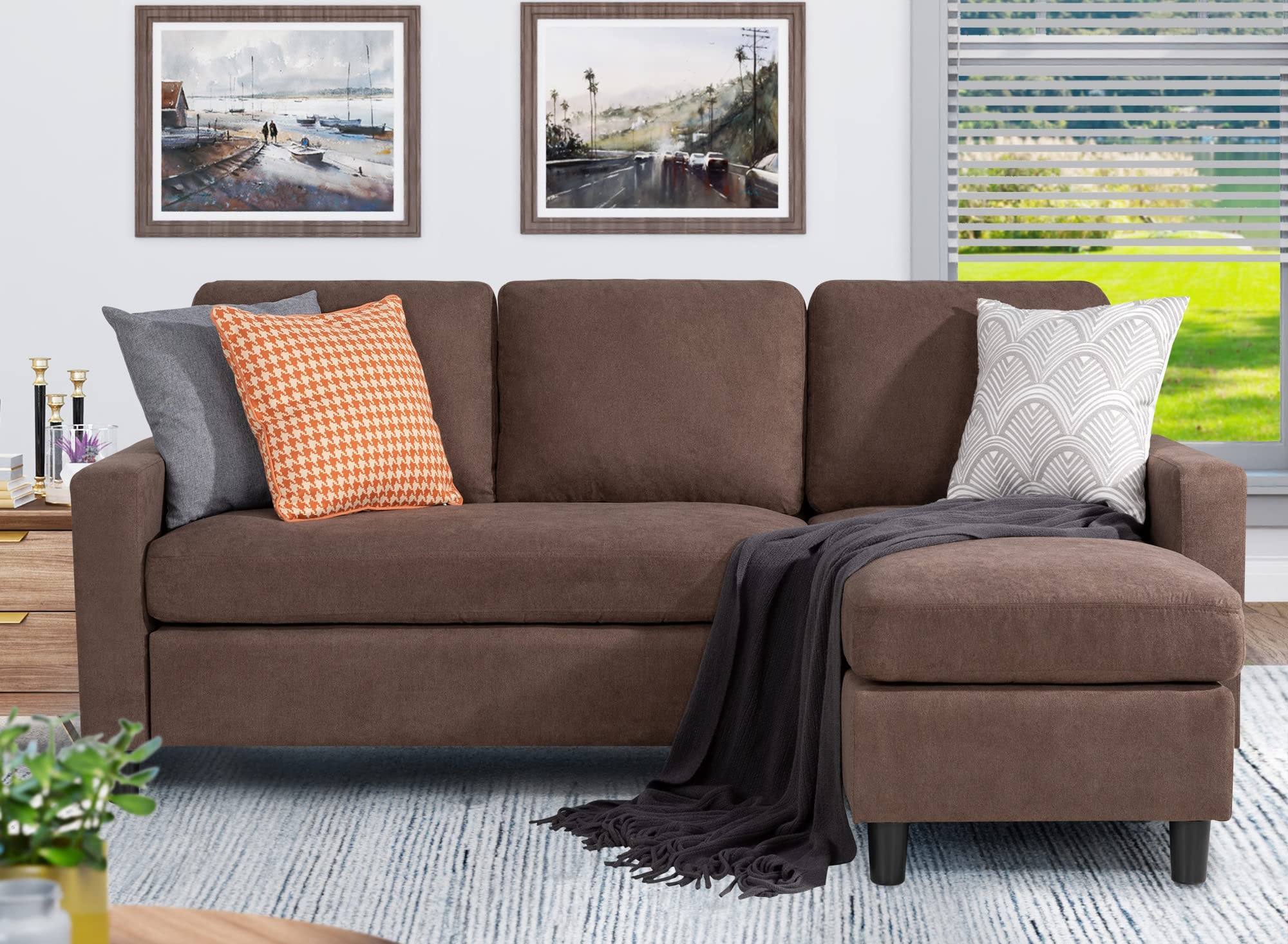 79" Convertible Sectional Sofa Couch, L Shaped Couch with Linen Fabric