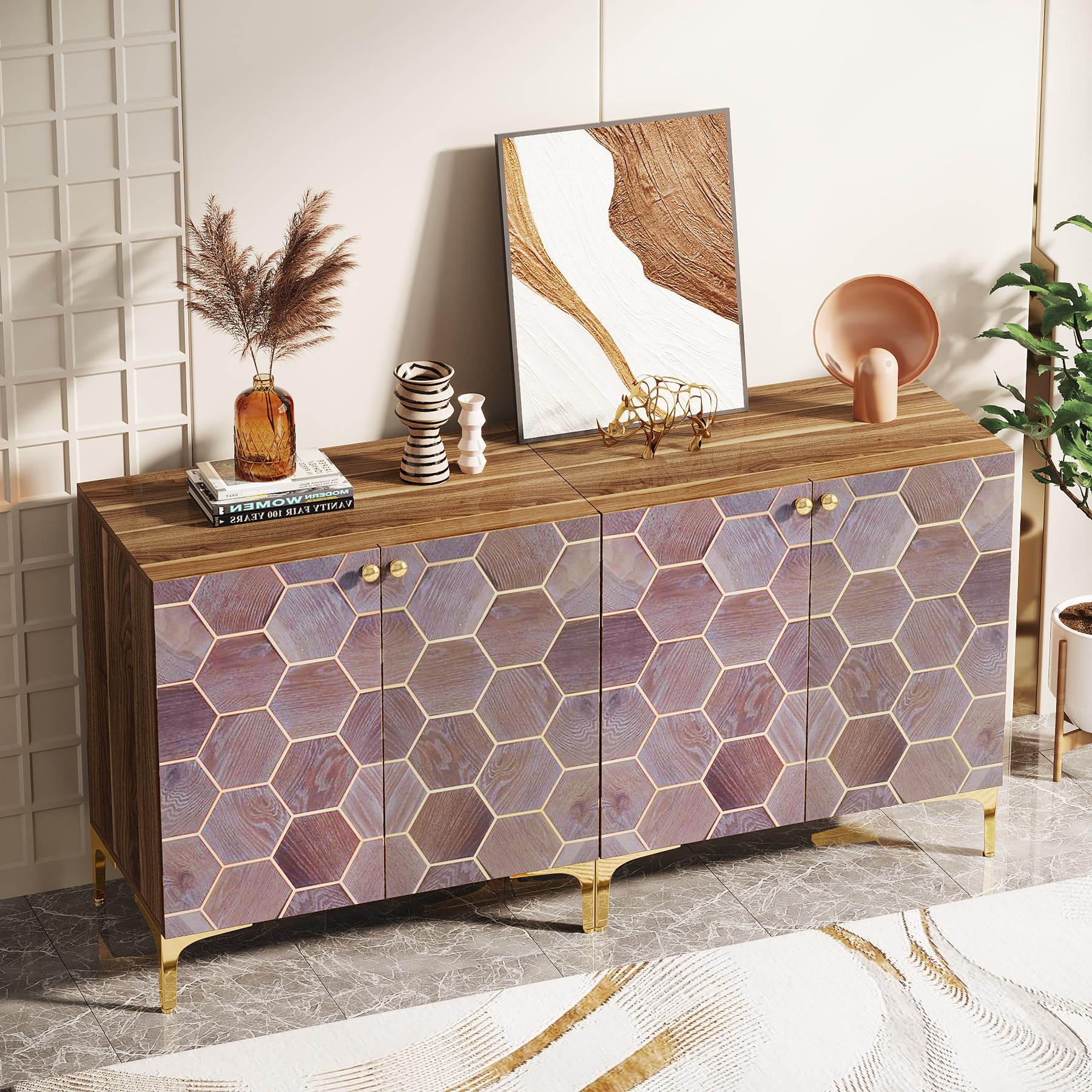63" Modern Buffet Sideboard Set of 2, Buffet Storage Cabinet with Doors